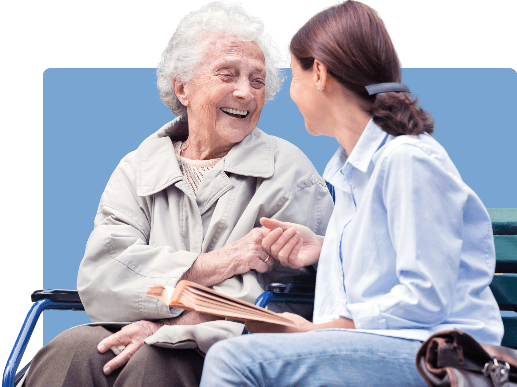 mother and older parent on bench