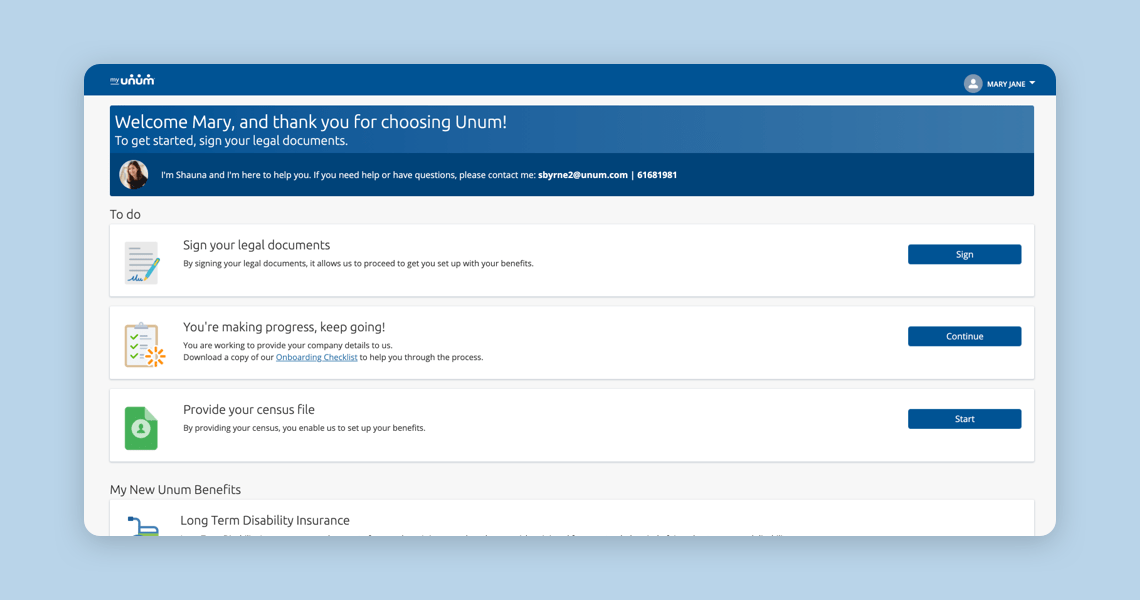 Onboarding dashboard