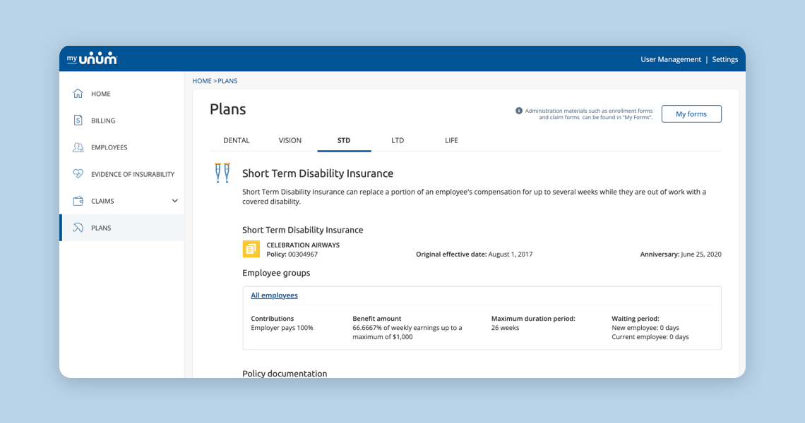 plan documentation screenshot from MyUnum