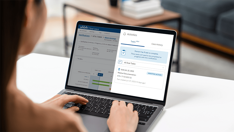 Laptop showing leave activities screen