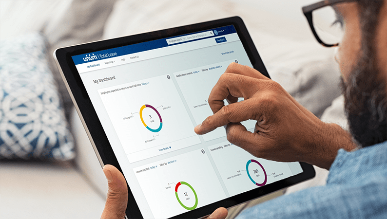 Tablet view showing Total Leave dashboard