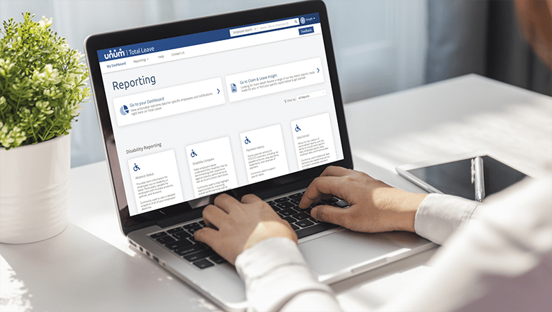 Laptop view of Total Leave reporting screen