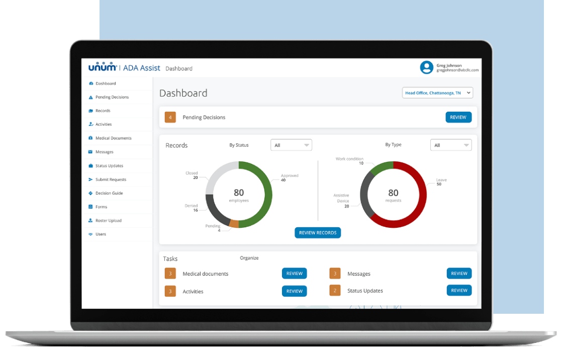 Screenshot of ADA Assist dashboard