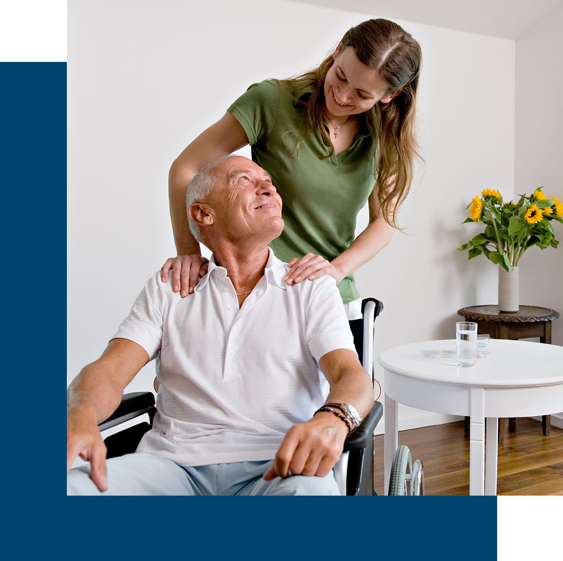 Daughter looking over her father