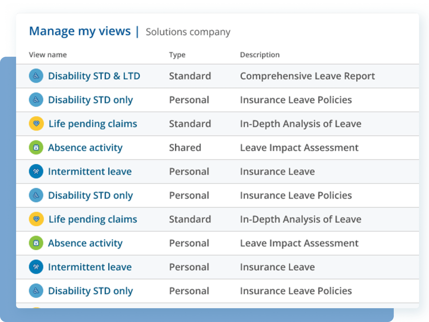 manage view table screen