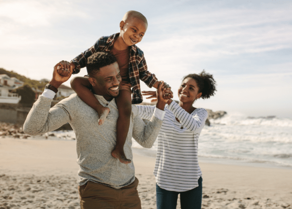 family on beach